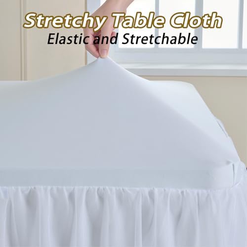leegleri 4 pk White Tulle Tablecloths for 6 Foot Rectangle Tables, Floor Length 2-in-1 Tulle Table Cover with Draped Skirt,Wrinkle Free Stretchy Fitted Table Clothes 6ft for Wedding Party Decor - Image 4