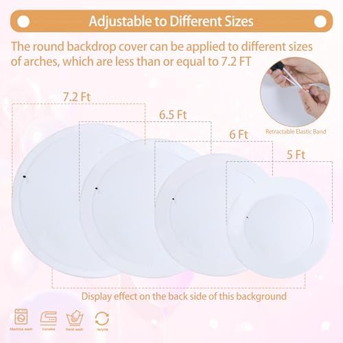 Gallety 2 Pcs 7.2 FT White Round Backdrop Cover for 5 to 7.2ft Circle Arch Stand with Oh Baby and Happy Birthday Decal Sign - Arch Backdrop Cover for Wedding Party Photography Decoration - Image 3