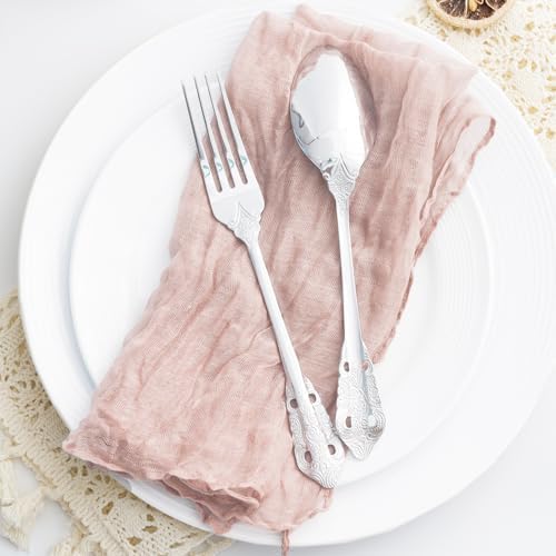 60 Pack Dusty Pink Cloth Napkins 21x21 Inches Dusty Pink Cheesecloth Napkins Set of 60 Washable Dinner Table Napkins for Wedding Bridal Baby Shower Party Rustic Boho Cotton Gauze Party Table Decor - Image 7