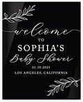 Andaz Press 16X20 Inch Black Acrylic Personalized Baby Shower Welcome Sign, Gender Neutral Large Custom Sign For Easel Stand, Rustic Laurel Leaves Baby Shower Decorations Neutral, Acrylic Welcome Sign by AndazPress
