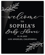 Andaz Press 16X20 Inch Black Acrylic Personalized Baby Shower Welcome Sign, Gender Neutral Large Custom Sign For Easel Stand, Rustic Laurel Leaves Baby Shower Decorations Neutral, Acrylic Welcome Sign by AndazPress