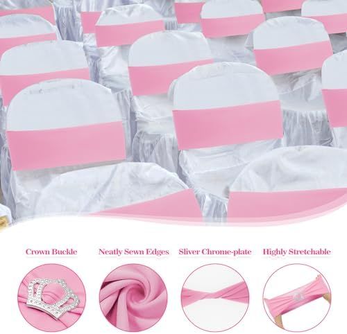 VitalCozy 50 Pcs Stretch Chair Sashes with Crown, Pink - Image 3