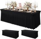 2Pack Black Spandex Tablecloth for 8FT Rectangle Table,Table Skirt by Baoszty