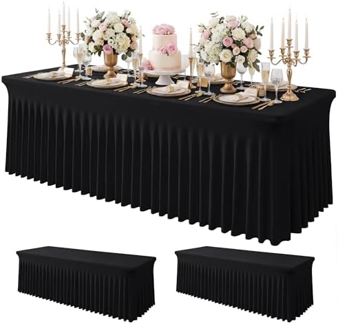 2Pack Black Spandex Tablecloth for 8FT Rectangle Table,Table Skirt by Baoszty