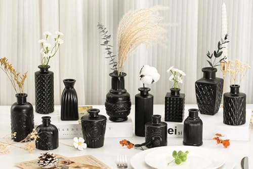 Mini Bud Vases As Wedding Centerpieces for Tables,Clear Bud Vases for Flowers,Small Flower Vases Suitable for Birthday Party,Anniversary,Wedding Reception,Baby Shower (Matt Black, 24PCS) - Image 4