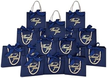 TKSBAG 100 Pack Small Thank You Gift Bags with Handles, 5.5''x 2.3''x4.7'' Mini Navy Blue Gift Bags Bulk for Baby Shower, Birthday, Wedding, Party Favors, Back to School, Summer Party, Mother's Day by TKSBAG