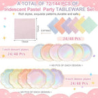 144 Pcs 48 Guests Iridescent Pastel Party Plates and Napkins - Image 2