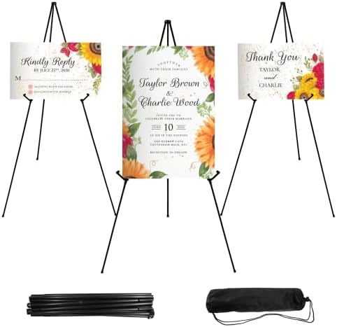 JEAWIWI 3 Pcs Lightweight Easel Stand, 66 Inch, Black, with Carry Bags by JEAWIWI