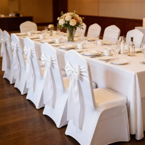 25 Pcs White Chair Sashes, Wedding Bow Decor 108in x 7in, Polyester Fabric Sash Ties for Banquet Seating, Folding Chairs, Reception Aisle, Party Decorations - Image 4