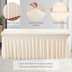 Wish Care 2 Pack Ivory Spandex Table Clothes for 6 Foot Rectangle Tables, 6FT Wrinkle Free Fitted Tablecloths Ruffles Design Table Cover for Party, Banquet, Wedding and Events - Image 2