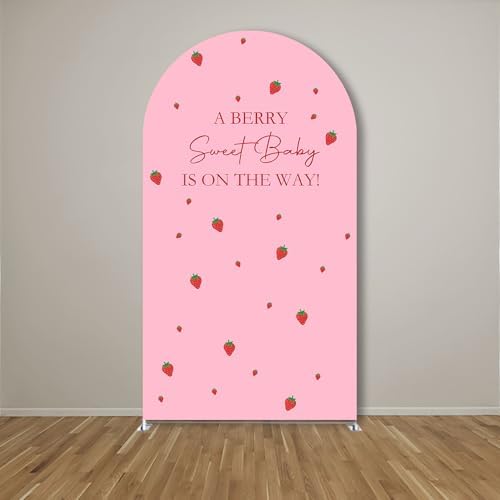 A Berry Sweet Baby is On The Way Arch Backdrop Cover Pink Strawberry Birthday Party Decorations Arch Stand Covers Baby Shower Fiesta Parties(4x7.2ft Cover,3888) - Image 2