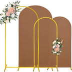 7.2FT, 6FT Wedding Arch Stand and Matching Brown Spandex Fitted Arch Backdrop Cover Set, Round Top Chiara Backdrop Stands and Covers for Birthday Party Baby Shower Banquet Arch Decor (Brown) by JALANCY
