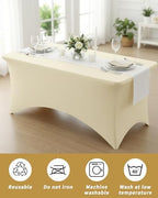 Fixwal 6 Pack 6FT Ivory Tablecloth Rectangle Spandex Fitted Table Cover - Image 6