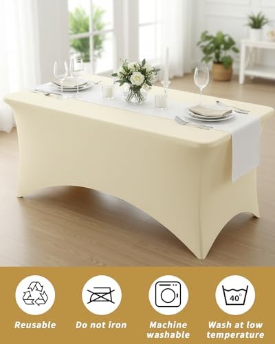 Fixwal 6 Pack 6FT Ivory Tablecloth Rectangle Spandex Fitted Table Cover - Image 6