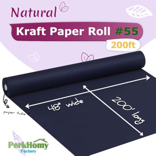 PerkHomy 48" x 2,400" (200') Navy Blue Kraft Paper Roll for Craft Bulletin Board Paper Art Table Covering Crafting Gift Wrapping Bouquet Packing Parcel 80GSM 55LB (Navy Blue, 48" x 200') - Image 2