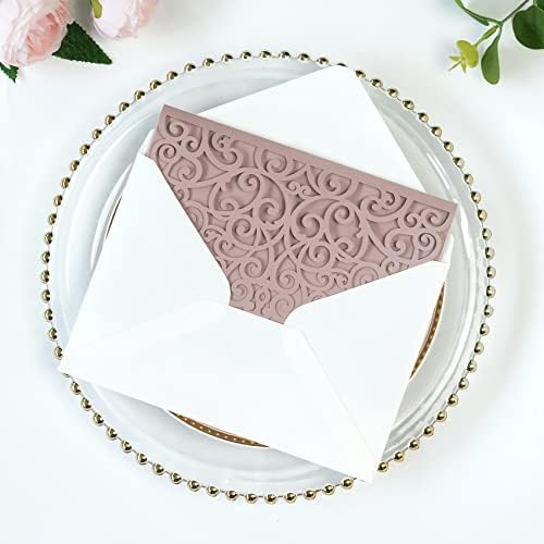PONATIA 5.12 x 7.2 Dusty Rose Laser Cut Wedding Invitations, 5x7 Trifold Laser Cut Invitation Pockets with Envelopes for Wedding Bridal Shower Engagement Quinceanera Invitations (20PCS No Inner Sheet) - Image 6
