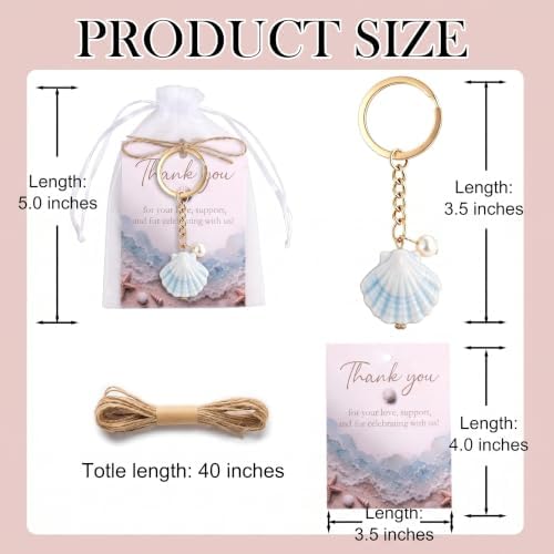 Bulk 12/24 Seashell Pearl Keychain & Thank You Cards for Party Favors - Image 6