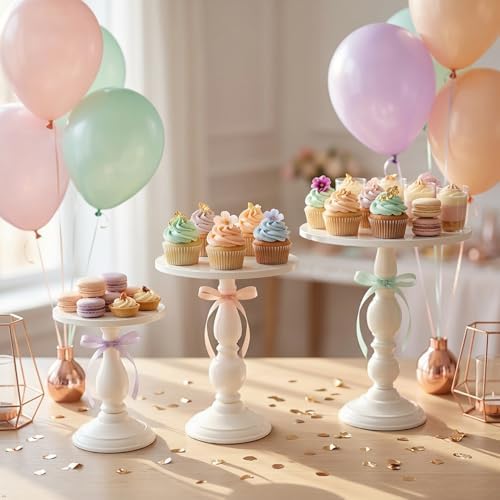 Cream White 3Pcs Metal Round Elegant Cake Stand Set Dessert Display by CBBZJY