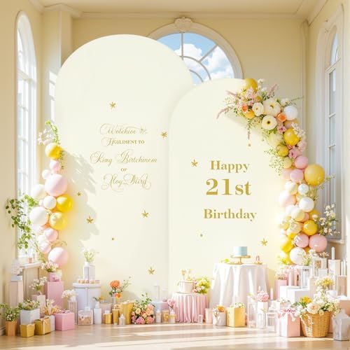 Cream Purple Arch Backdrop Cover Set of 2 Spandex Arch Covers 7.2 and 6ft Wedding Birthday Party Arch Covers Stretchy Backdrop Bridal Baby Shower Biege Lavender Arch Stand Cover - Image 3