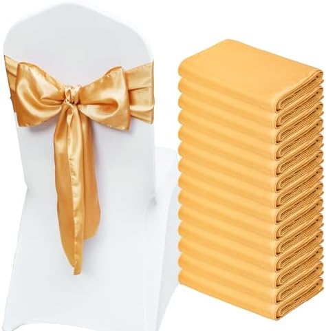 VEVOR Stretch Spandex Chair Sashes Bows, Slipcover and Sash, Elastic Bands, Fitting Wedding, Holiday, Banquet, Party, Celebration Chair Decoration (50 PCS Gold) by VEVOR