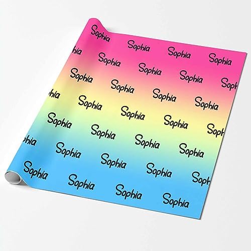 MyPupSocks Personalized Gradient Pink Yellow & Blue Wrapping Paper with Logo, Custom Name Gift Wrapping Paper Roll with Text for Friend Grandma Grandpa Birthday Wedding Christmas Gifts 58x23 5 Rolls - Image 2