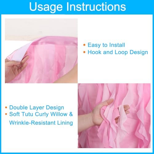 MECCANIXITY 14ft Pink Tutu Table Skirt, Tulle Curly Willow Table Skirt for Rectangle Tables, Ruffle Table Skirt for Birthday Wedding Gender Reveal Party - Image 3