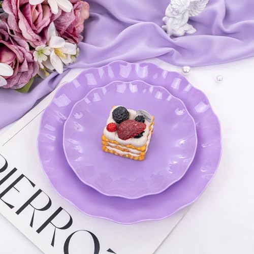 LIYH 24Pcs Purple Plastic Plates Reusable For Party Dinner Events&Birthdays - Image 6