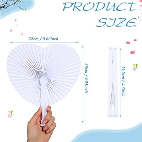 Blulu 60 Pack Wedding Heart Folding Hand Fans Decor Bulk, White - Image 2