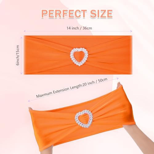 Pack of 120 Spandex Chair Sashes Bows Stretch Chair Cover Band with Buckle Slider Universal Elastic Chair Ties for Wedding Banquet Party Event Decoration (Orange) - Image 2