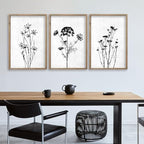 flowtorely Flower Plant Wall Art Decor 16"x11" Set of 3 Black And White - Image 6