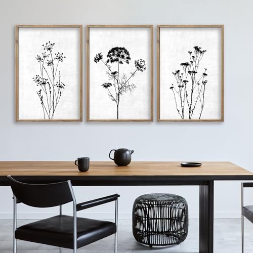 flowtorely Flower Plant Wall Art Decor 16"x11" Set of 3 Black And White - Image 6