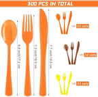 Kochorie 300 Pieces Thanksgiving Plastic Silverware Fall Heavy Duty Utensils Set Heavyweight Disposable Flatware Includes Orange Yellow Brown Spoons Forks Knives for Thanksgiving Dinner Party Supplies - Image 2