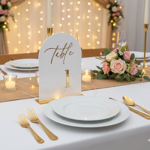 Wedding Table Numbers 1-15 with Holders,5x7 inch Arch Acrylic Table Numbers Signs with Gold Foil Embossed for Wedding Reception, Anniversary, Birthday,Party and Events Decor - Image 5