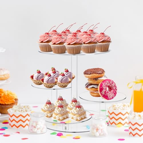 CECOLIC Acrylic Tiered Cake and Cupcake Stand, 4 Tier Dessert Pastry Display Tower Stand for Wedding, Birthday Bar, Graduation, Baby Shower, Afternoon Tea Party Décor - Image 5