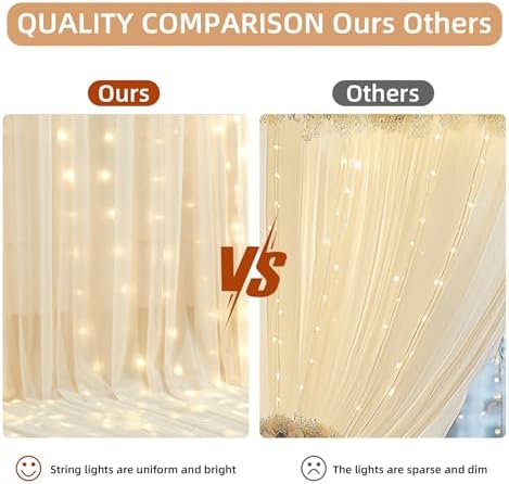 Wish Care 20x10FT Cream Wrinkle Free Backdrop Curtains with Lights String for Parties - Photo Curtain Backdrop with Lights for Wedding Decorations, Bridal Baby Shower Birthday Party Photography - Image 5