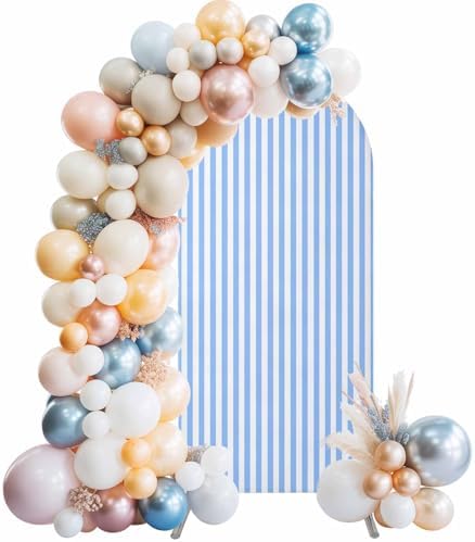 Simple White Striped Arch Backdrop Cover 6 FT, Blue Stripes Modern Style Wedding Arch Cover Stretchy Backdrop Stands Covers for Birthday Party Ceremony Banquet Decor - Image 2