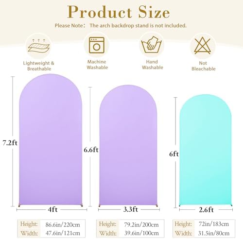 Blue and Purple Arch Cover 3 Set-7.2FT, 6.6FT, 6FT Arch Backdrop Cover Spandex Fitted 2- Color Fabric Stand Covers for Baby Shower Mermaid Theme Birthday Party Wedding Photo Background Decorations - Image 5