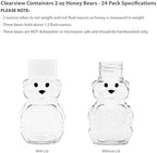 – 24 Pack 2 oz BPA-Free Plastic Honey Bear Bottles with Sealable White Screw Top Lids, Clear Mini Squeeze Bottles for Honey, Samples & Party Favors (24pk, 2oz, WHT) - Image 4