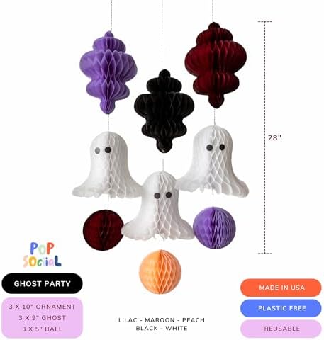Eco-Friendly Paper Party Decoration Set - Halloween Ghost Party Honeycomb - Made in the USA Plastic-Free FSC Sustainable Recyclable Reusable Pack - Image 3