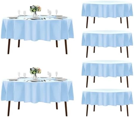 Fokitut 6 Pack Round Tablecloth, 90 Inch, Stain Resistant and Wrinkle Polyester Table Cloth, Fabric Table Cover for Kitchen Dining, Wedding, Party, Holiday Dinner-Blue Mist by Fokitut