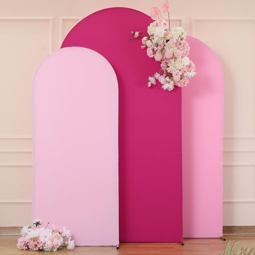 Pink Arch Backdrop Cover Set of 3 Wedding Arch Covers Stretchy Backdrop Baby Shower Birthday Party Hot Pink Arch Cover 6.6FT 7.2FT 8FT Hot Pink Arch Stand Cover Spandex Bridal Shower Decoration - Image 6