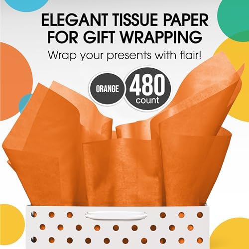Party Solids Orange Tissue Paper for Gift Bags 15" X 20" 480 Sheets - Image 4
