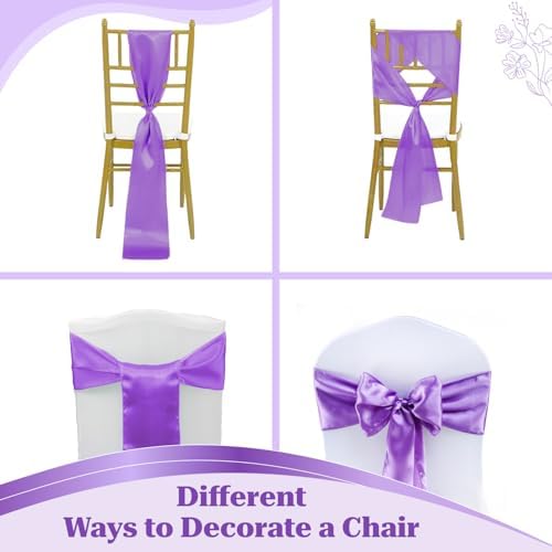 MDS® Pack of 25 Satin Chair Sashes for Wedding & Events – Lavender - Image 4