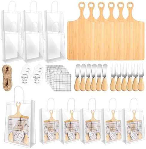 37 Pcs Baby Shower Game Prizes for Winners 6 Sets Baby Shower Prizes for Game Player with Bamboo Cheese Board Oak Cutlery Placemats Tags Bags by Denylopro
