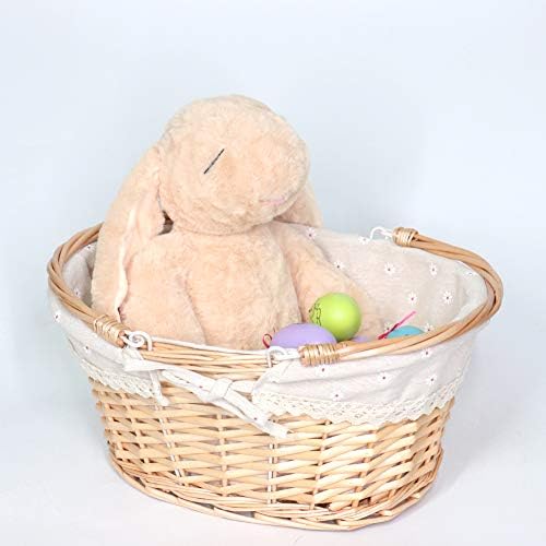 Wicker Basket Gift Baskets Empty Oval Willow Woven Picnic Basket Easter Candy Basket Storage Basket Wine Basket with Handle Egg Gathering Wedding Basket (Natural) - Image 4