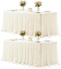 2 Pack Ivory Tablecloths for 8 Foot Rectangle Tables Ivory Table Cloth Rectangle Tulle Tablecloth 8ft Cream Stretch Spandex Table Covers for Wedding Baby Shower Birthday Party Banquet Desk Table Skirt by HBBMAGIC