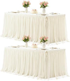 2 Pack Ivory Tablecloths for 8 Foot Rectangle Tables Ivory Table Cloth Rectangle Tulle Tablecloth 8ft Cream Stretch Spandex Table Covers for Wedding Baby Shower Birthday Party Banquet Desk Table Skirt by HBBMAGIC