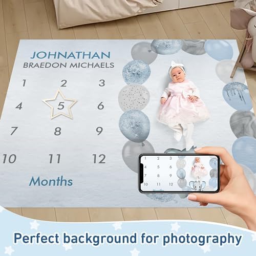 Personalized Baby Milestone Blanket for Boys Girls Baby Month Blanket- First Year Calendar Monthly Growth Chart - Balloon Elephant Halloween Birthday Gifts for Infant Todder - Image 2