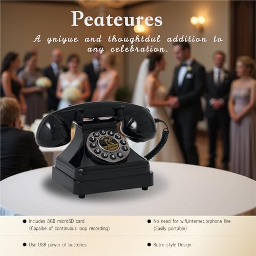 Audio Guest Book Wedding Phone,Audio Guestbook Phone Vintage Style Audio Message Voicemail for Graduation Retirement Party Birthdays Baby Shower Special Occasions (Black) - Image 4