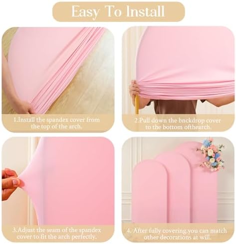 Baby Pink Arch Backdrop Cover Set of 3 Wedding Arch Covers Stretchy Backdrop Baby Shower Birthday Party 6FT 6.6FT 7.2FT Light Pink Arch Cover Spandex - Image 4